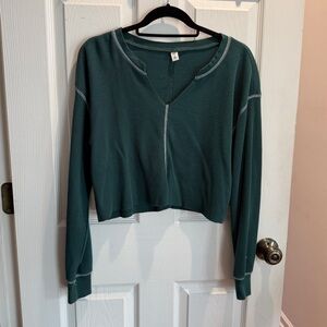 BP. Green Waffle Knit Cropped Top